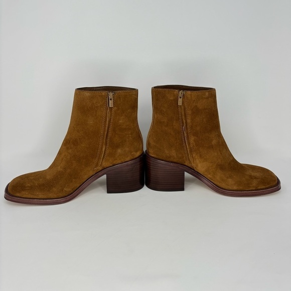EUC Loeffler Randall Blakely Square Toe Mid Heel Boot in Cacao Tan Brown Suede 9 - Picture 5 of 12